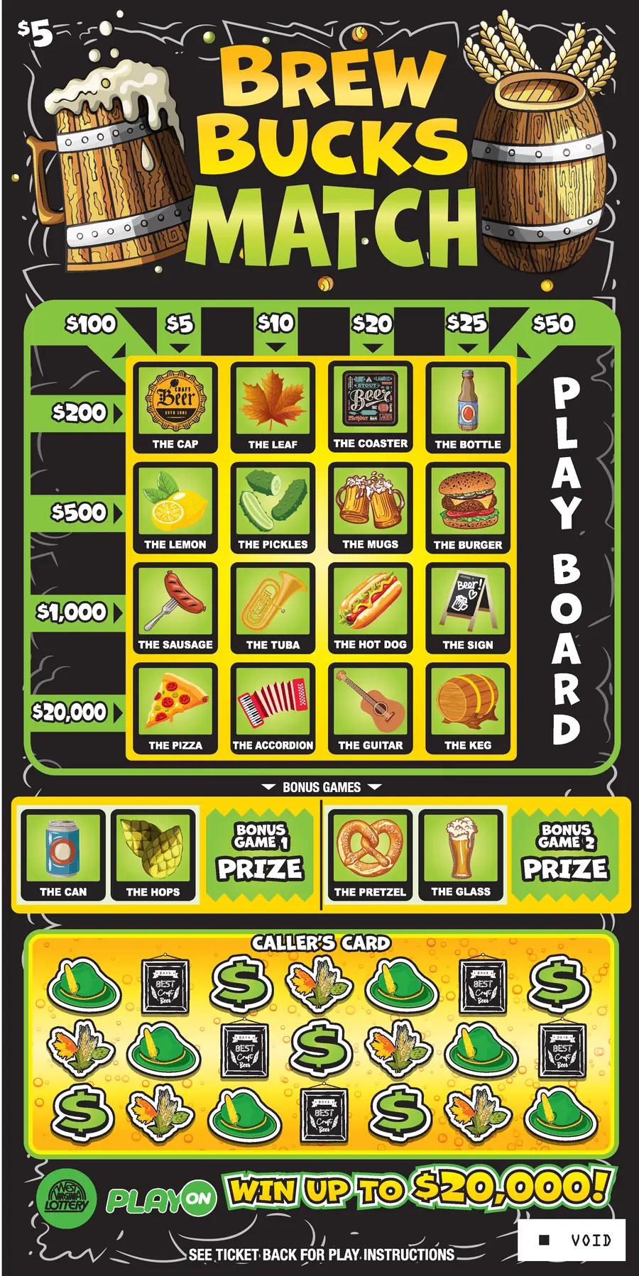 TACO - BREW MATCH West Virginia scratch-off ticket