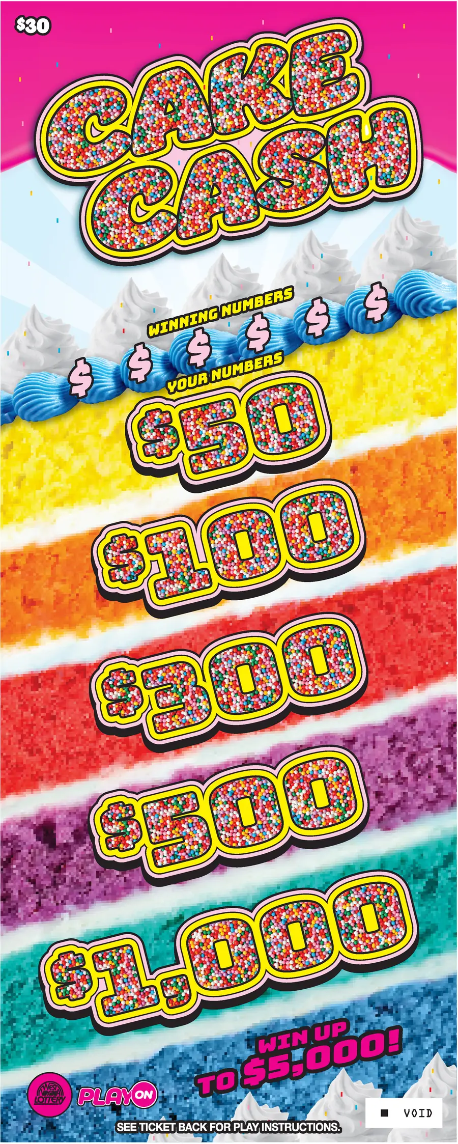 POWER-CAKE-VIBES-SPIN West Virginia scratch-off ticket