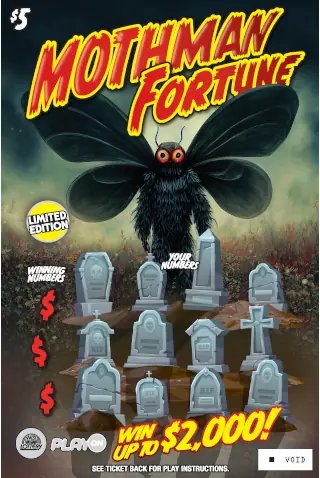 MOTHMAN FORTUNE-MERRY LITTLE CRYPTIDS West Virginia scratch-off ticket