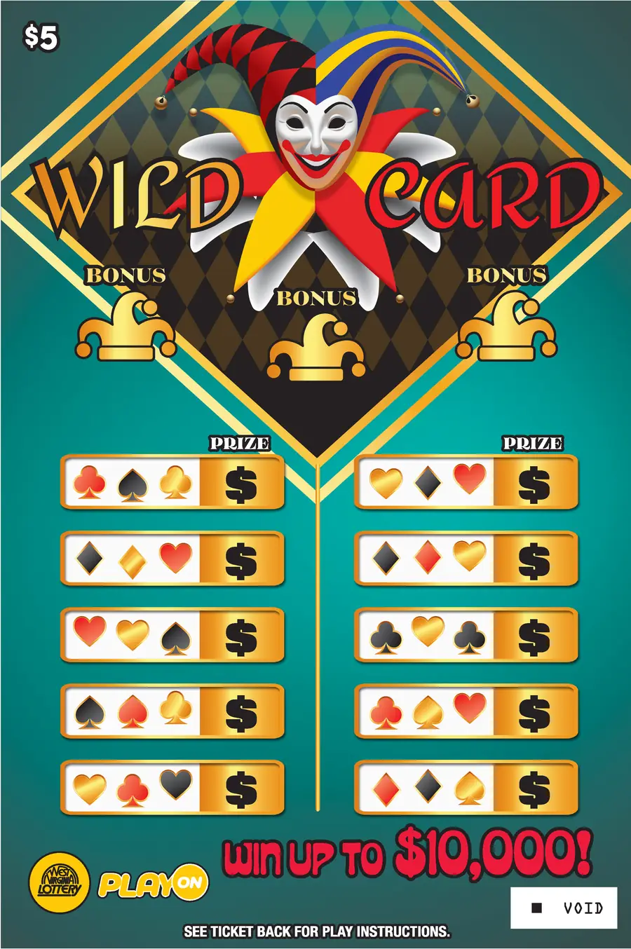 BLACKJACK - WILD CARD West Virginia scratch-off ticket