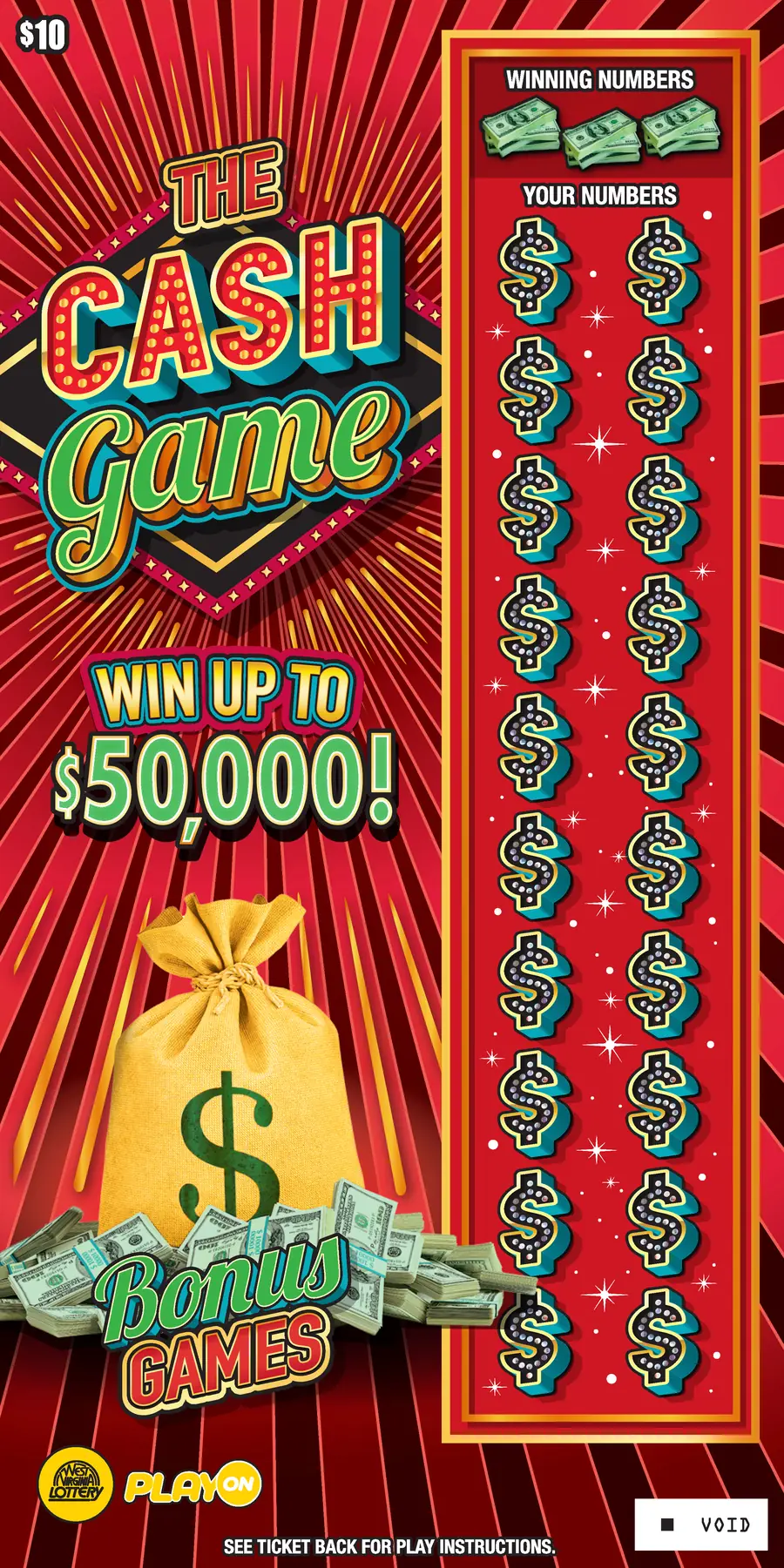 THE CASH GAME - GO BIG MONEY West Virginia scratch-off ticket