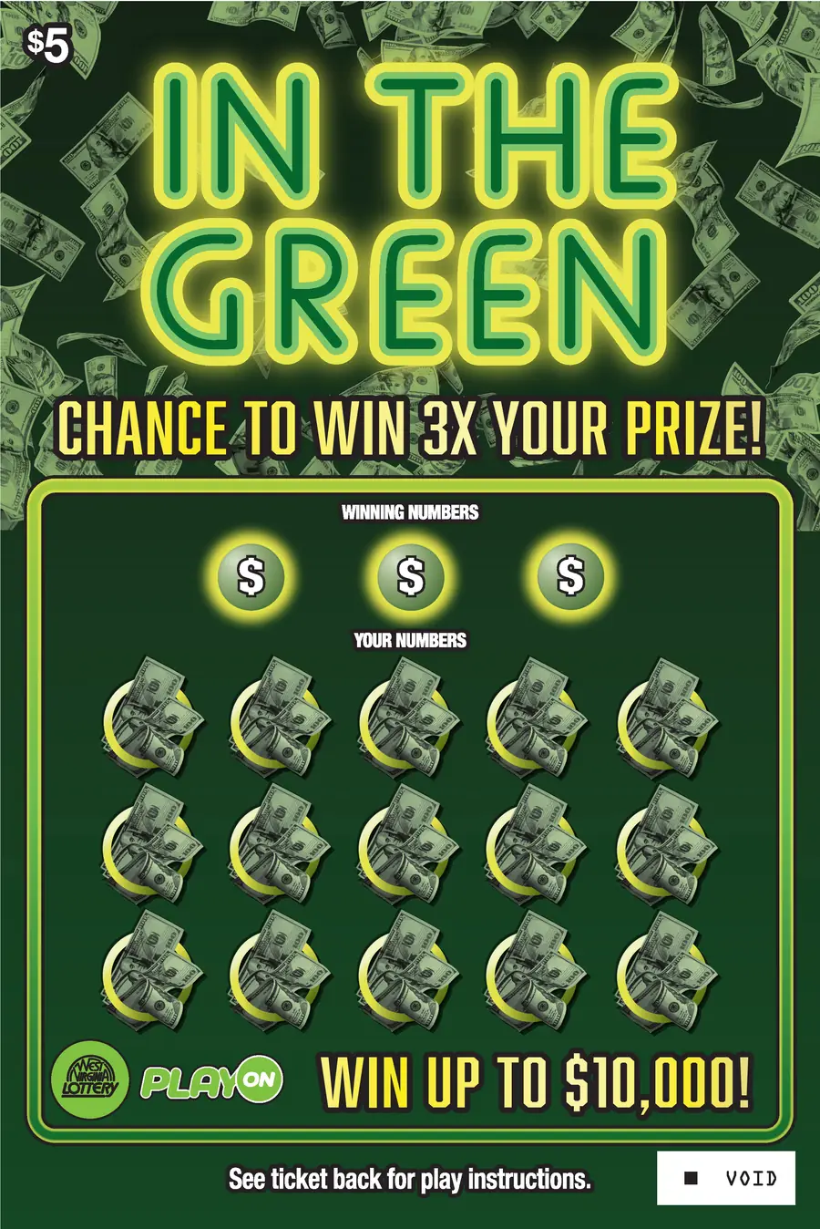 MONEY MONEY MONEY - IN THE GREEN West Virginia scratch-off ticket