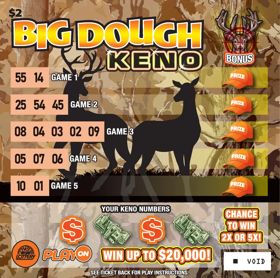 DOUGH-BEE-DILL-KING KENO West Virginia scratch-off ticket